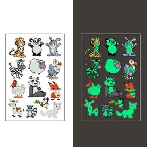 🐇 Adorable Glow In The Dark Cartoon Animals Sheet Of Temporary Tattoos 🐅